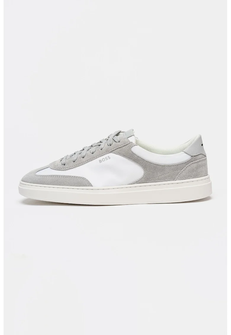 Pantofi sport din piele intoarsa cu garnituri din material textil Kieran, Alb/Gri deschis
