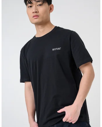 Tricou regular fit cu decolteu la baza gatului, Negru