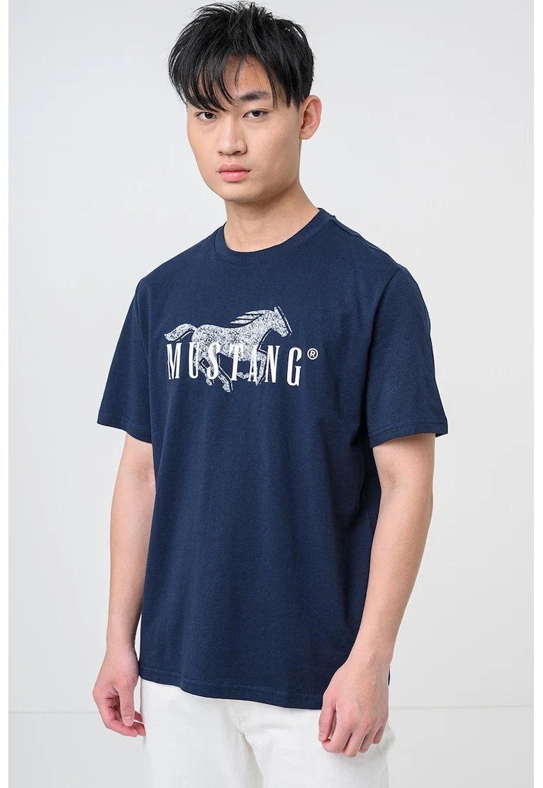 Tricou din bumbac cu imprimeu logo Austin, Alb/Albastru inchis