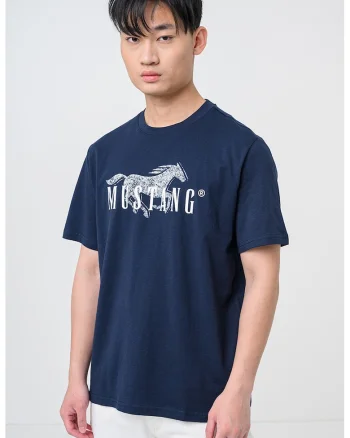 Tricou din bumbac cu imprimeu logo Austin, Alb/Albastru inchis