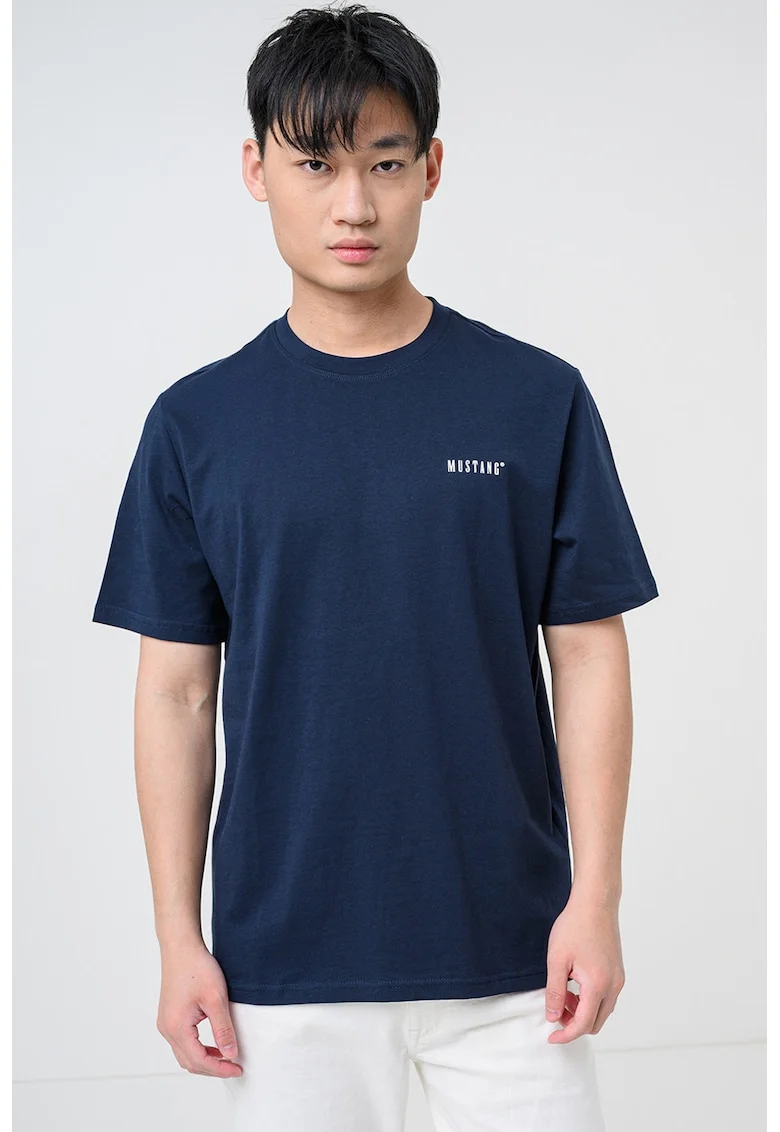 Tricou regular fit cu decolteu la baza gatului, Bleumarin