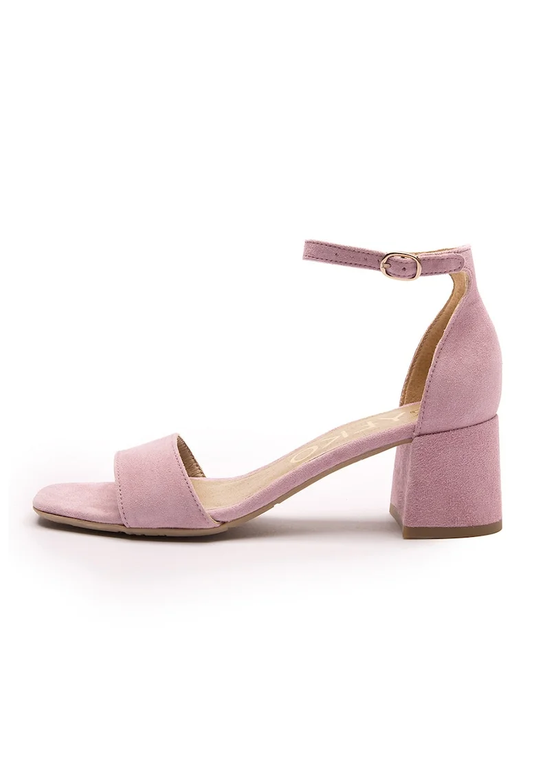 Sandale din piele intoarsa cu bareta pe glezna Arina, Roz pastel