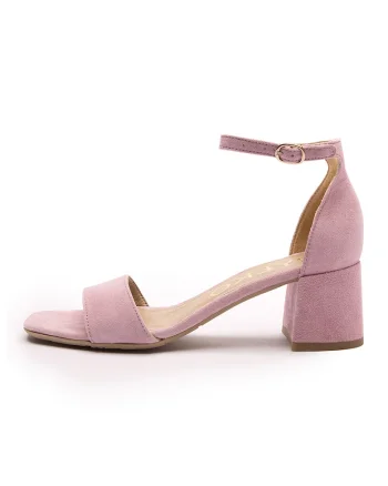 Sandale din piele intoarsa cu bareta pe glezna Arina, Roz pastel