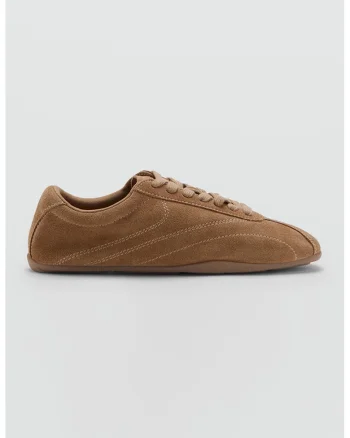 Pantofi sport low-cut de piele intoarsa, Caramel