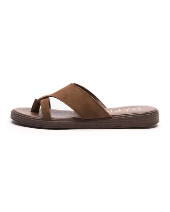 Papuci flip-flop din piele intoarsa, Maro