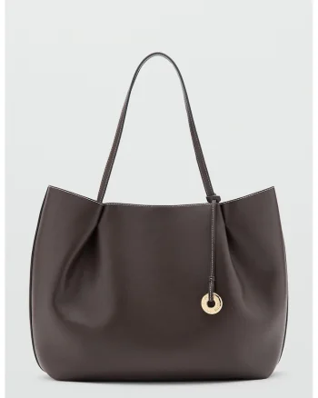 Geanta shopper de piele ecologica cu talisman, Maro inchis