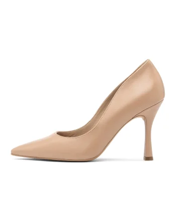 Pantofi din piele cu varf ascutit si toc stiletto, Bej inchis