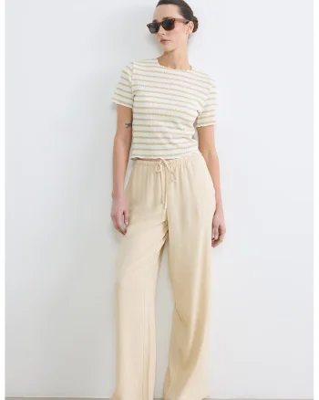 Pantaloni din amestec de in cu croiala ampla, Bej deschis