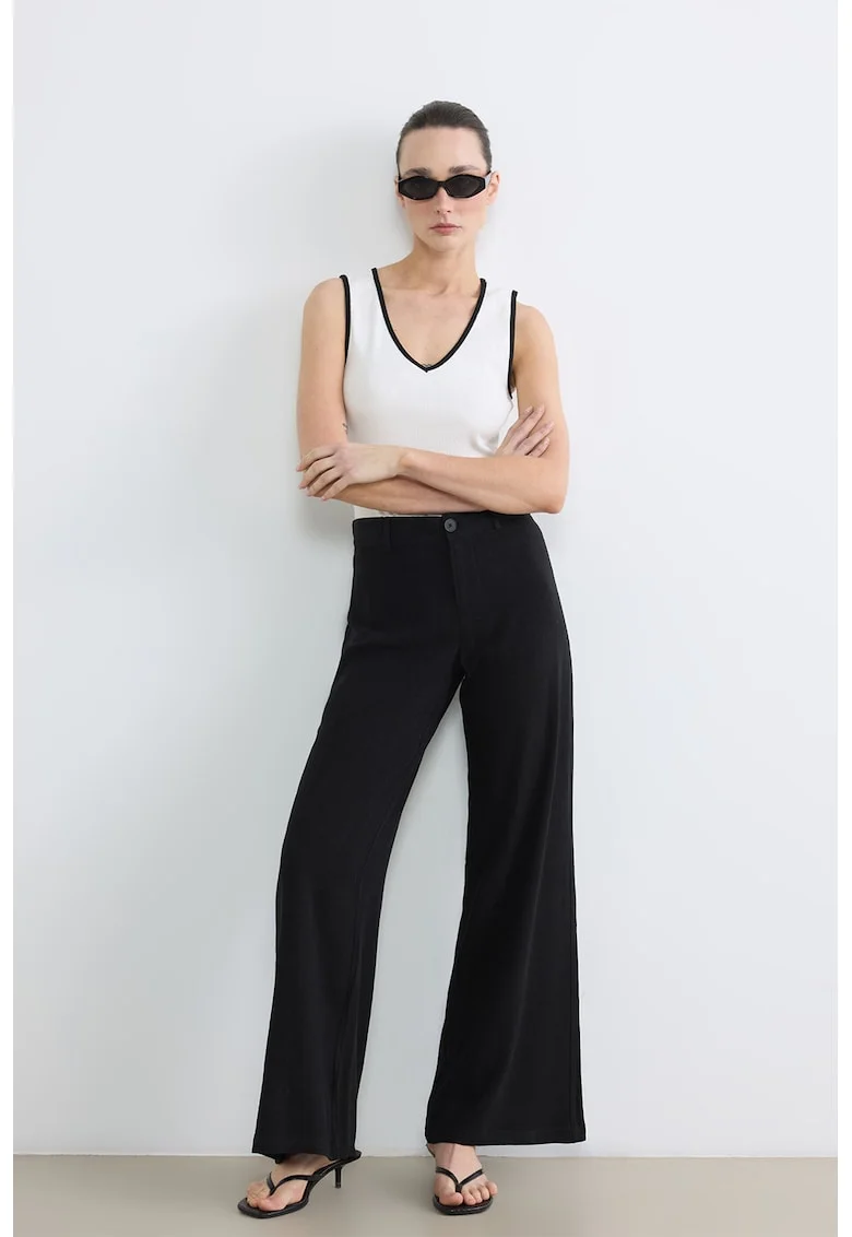 Pantaloni din amestec de in cu croiala ampla si talie inalta, Negru antracit