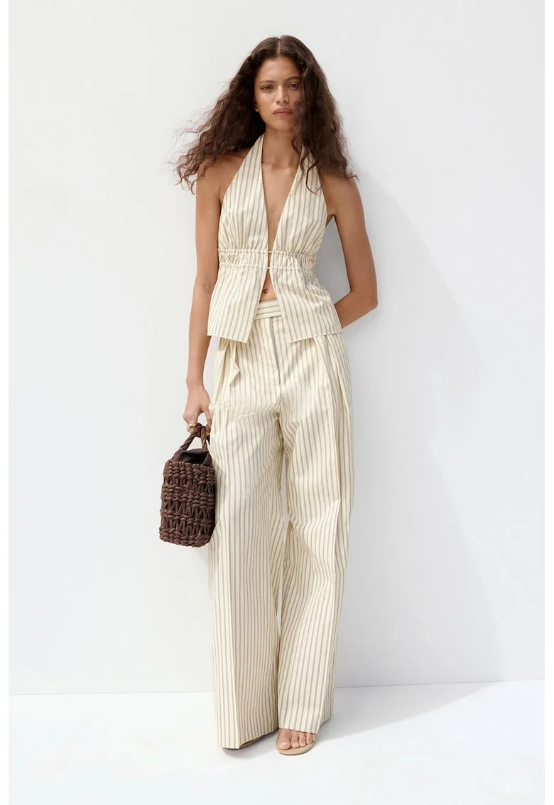 Pantaloni ampli in dunggi, Alb/Verde/Bej deschis