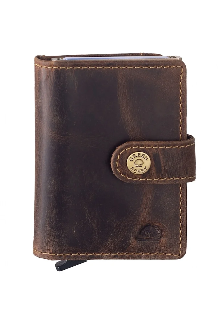 Portofel unisex piele naturala maro antichizat 7.5 x 10 x 3.5 cm, COIN "Vintage",  Maro antichizat
