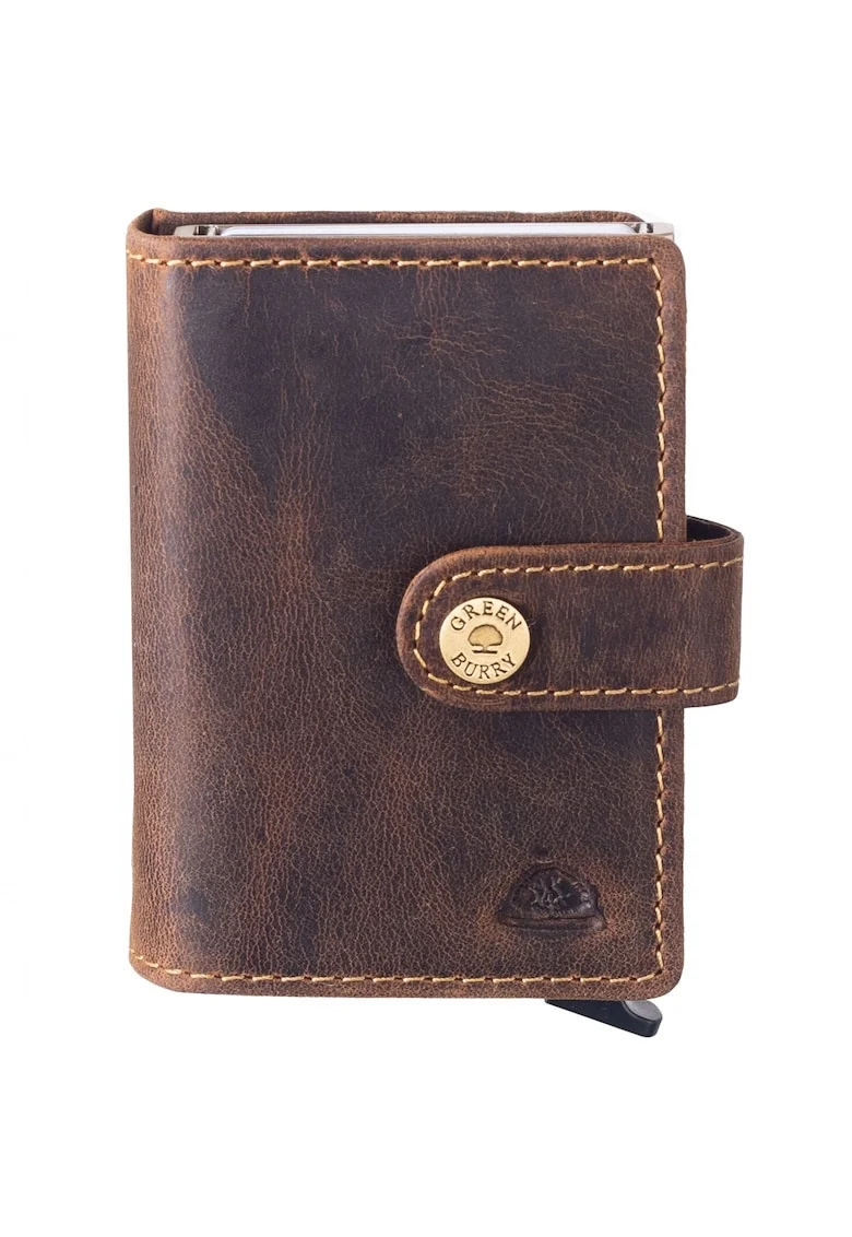 Portofel unisex  piele naturală maro, compartiment pentru bancnote, protecție RFID, 7.5x10x3cm