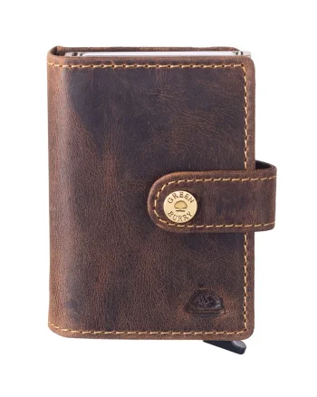 Portofel unisex  piele naturală maro, compartiment pentru bancnote, protecție RFID, 7.5x10x3cm