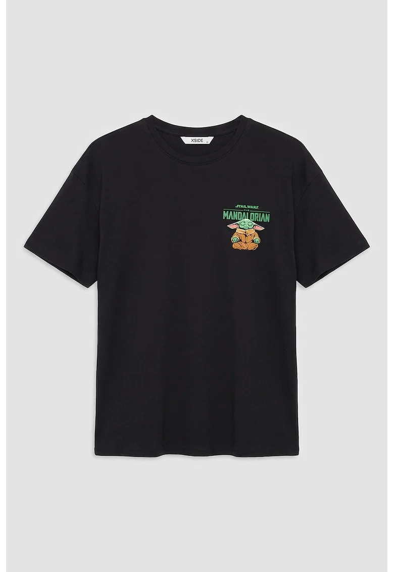 Tricou lejer cu model tematic The Mandalorian, Verde/Negru/Portocaliu persan
