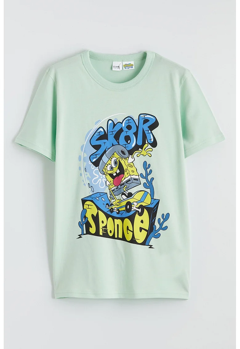 Tricou din bumbac cu imprimeu Sponge Bob, Galben/Verde pal/Albastru