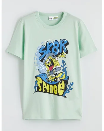 Tricou din bumbac cu imprimeu Sponge Bob, Galben/Verde pal/Albastru
