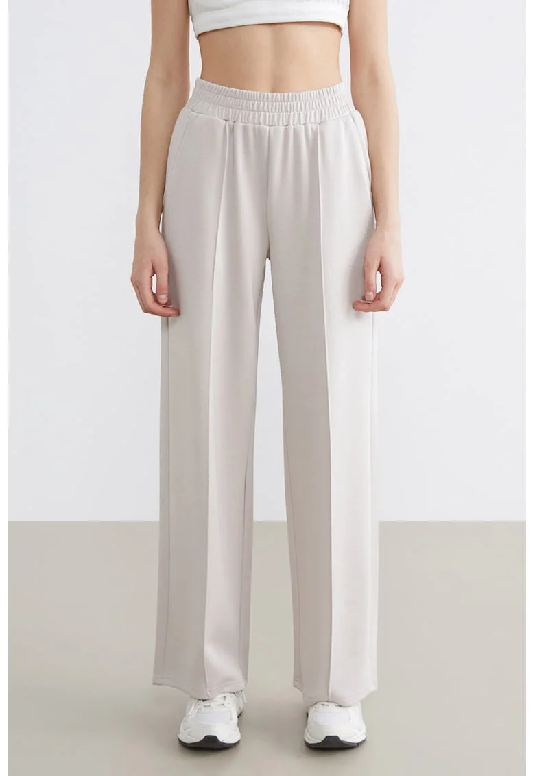 Pantaloni de trening cu croiala dreapta si banda elastica in talie, Maro nisip
