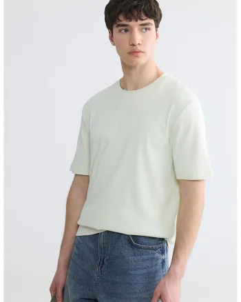 Tricou uni cu maneci cazute, Verde pal