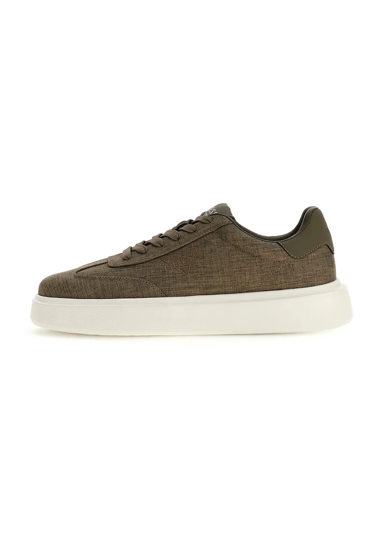 Pantofi sport flatform din material textil cu garnituri din piele ecologica, Maro inchis