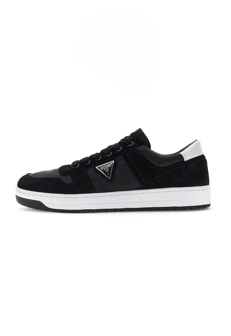Pantofi sport din piele intoarsa si material textil cu logo metalic, Negru