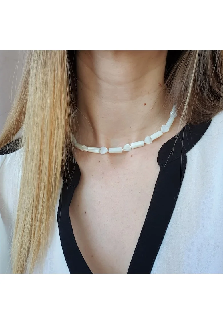 Colier din sidef natural si argint 925, 41 cm