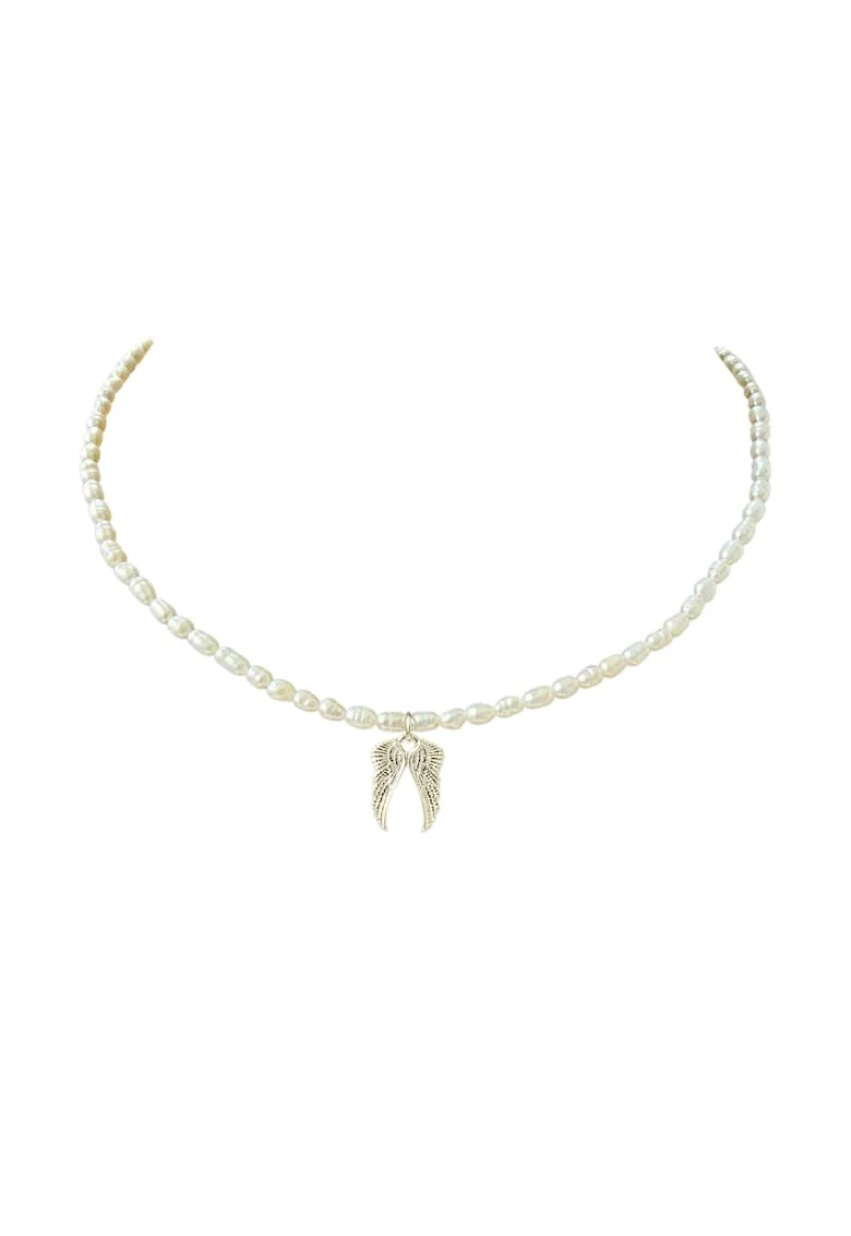 Colier Small Angel Wings din perle de cultura si argint 925, 38 cm