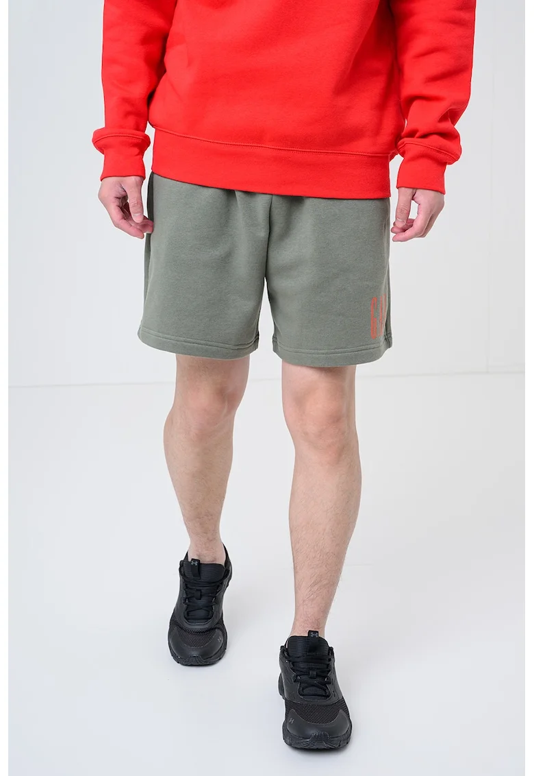 Pantaloni scurti din amestec de bumbac cu imprimeu logo, Verde sparanghel