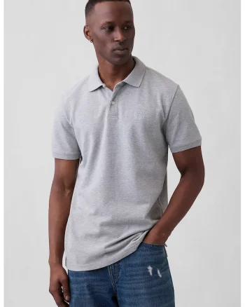 Tricou polo cu logo discret, Gri