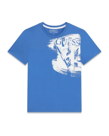 Tricou cu decolteu la baza gatului si imprimeu logo, Albastru deschis