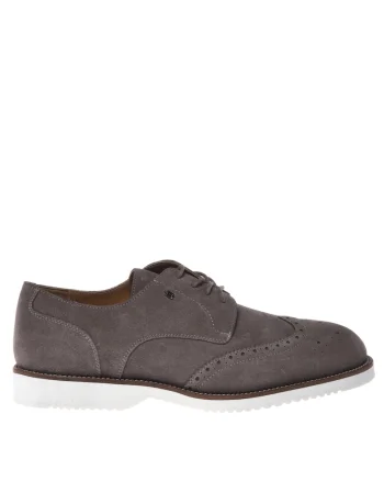 Pantofi de piele intoarsa cu siret, Maro taupe