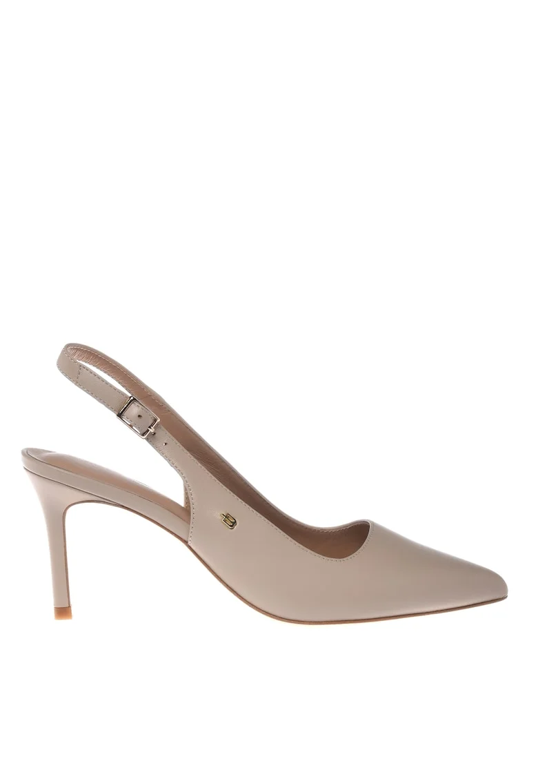 Pantofi slingback de piele cu varf ascutit, Alb fildes