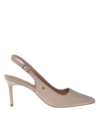 Pantofi slingback de piele cu varf ascutit, Alb fildes