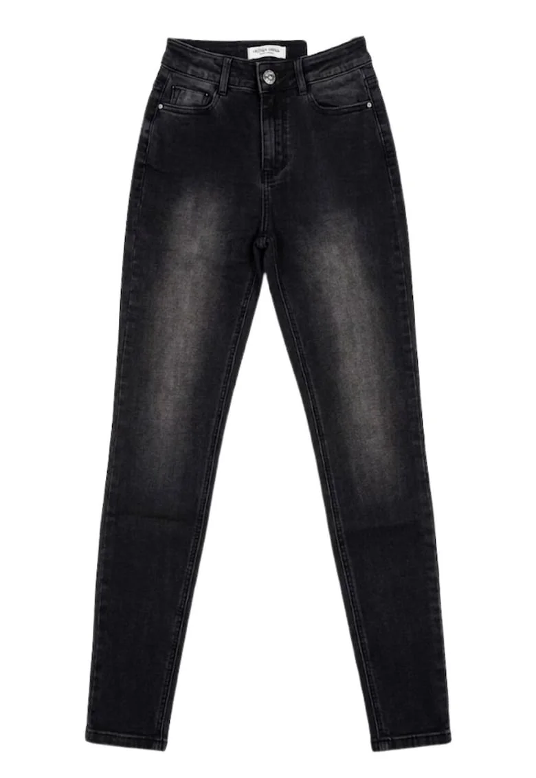 Blugi decolorati skinny cu talie inalta,