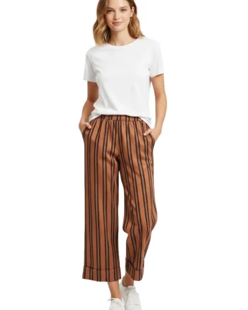 Pantaloni largi in dungi cu talie elastica,