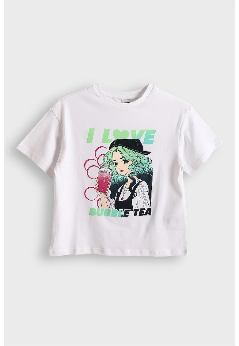 Tricou cu imprimeu grafic, Alb optic/Verde deschis