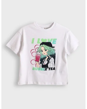 Tricou cu imprimeu grafic, Alb optic/Verde deschis