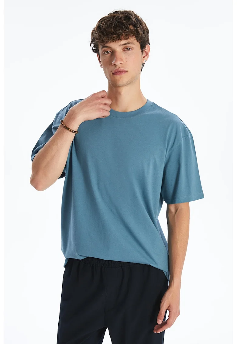 Tricou uni cu decolteu la baza gatului, Albastru prafuit
