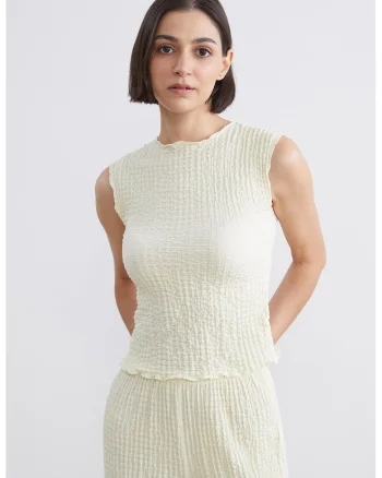 Bluza texturata fara maneci, Galben pal