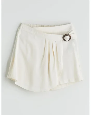 Fusta-pantalon scurta cu design petrecut, Alb