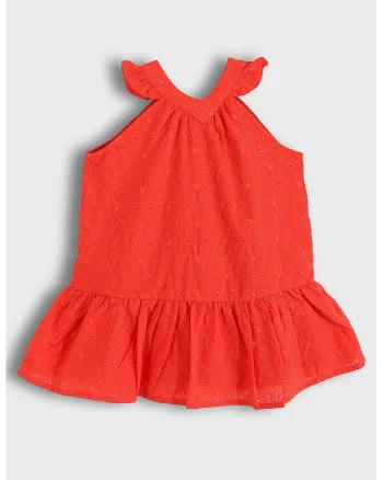 Rochie cu model cu perforatii, Portocaliu mandarina
