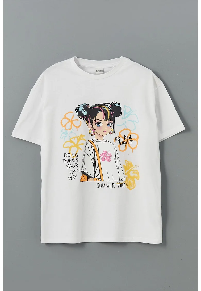 Tricou din bumbac cu imprimeu grafic, Alb/Galben