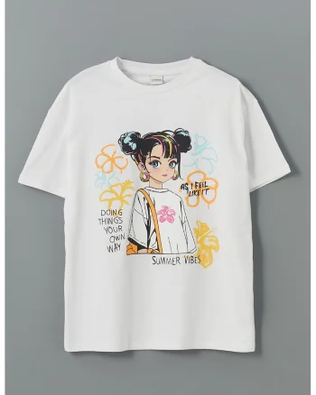 Tricou din bumbac cu imprimeu grafic, Alb/Galben