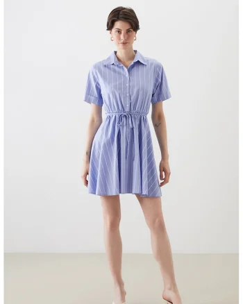 Rochie cu dungi si nasturi, Albastru pastel