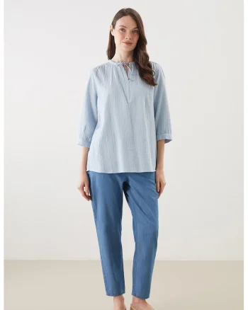 Bluza cu maneci 3/4, Albastru deschis