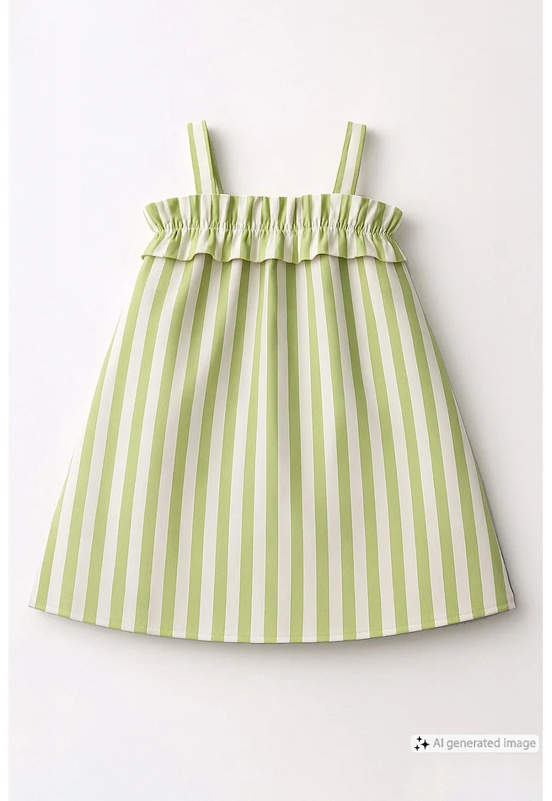 Rochie evazata cu dungi, Alb/Verde deschis