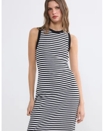 Rochie midi cu dungi, Alb/Bleumarin