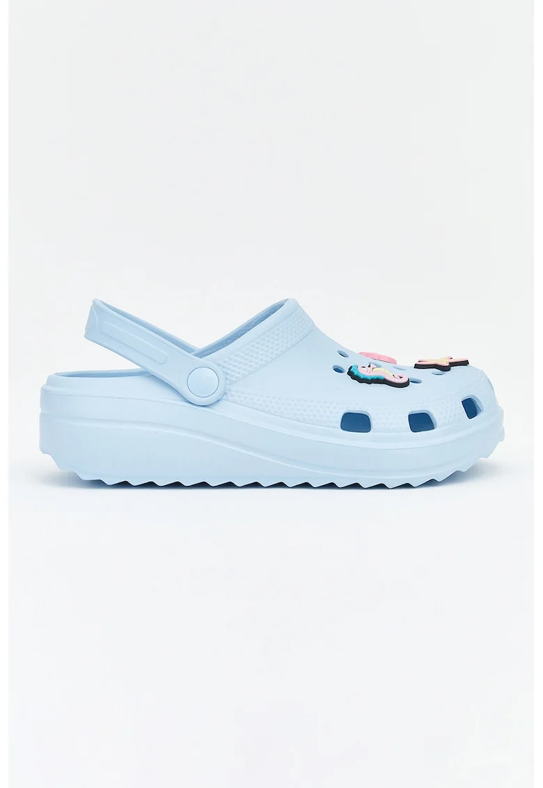 Saboti slingback cu talpa wedge si detalii perforate, Albastru deschis