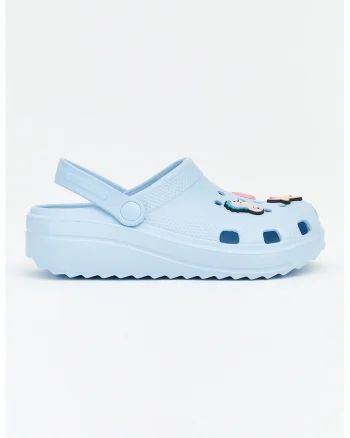 Saboti slingback cu talpa wedge si detalii perforate, Albastru deschis