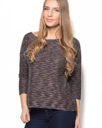 Bluza dama  stofa melange, maneci 3/4, croiala larga, Bej