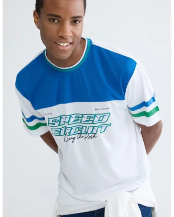 Tricou lejer cu imprimeu, Alb/Albastru